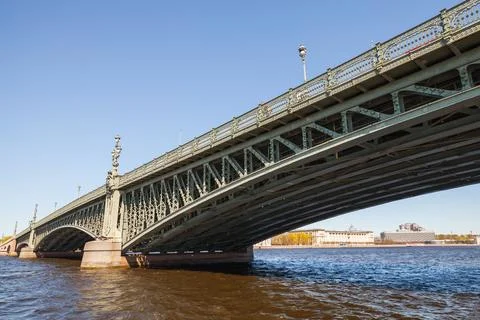 Close-up view of the Trinity Bridge on a sunny day, St-Petersburg Stock Photos
