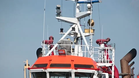Close up view of tugboat or tug docked in Port of Koper, Slovenia Stock Footage 138897920