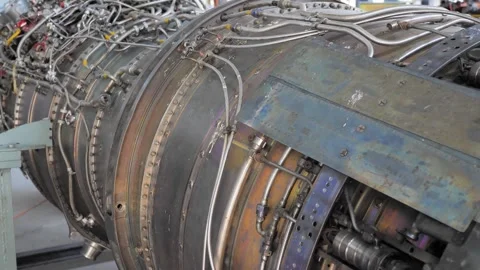 Close up view of turbo jet engine system Stock Footage 292397770