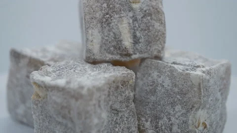 A close up view of Turkish delights stacked up. Stock Footage 201210708