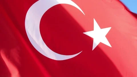 Close up view of Turkish flag waving Stock Footage 75113324