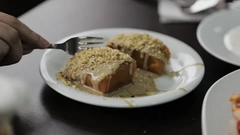 Close-up view of Turkish pumpkin dessert. Stock Footage 147444206