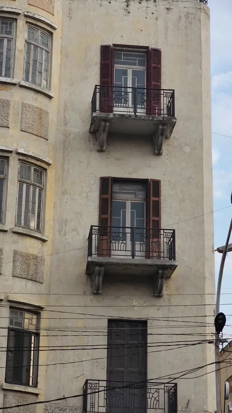 A close-up view of two balconies in Tripoli Lebanon Stock Footage 314103809