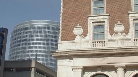 Close up view of two buildings in downtown Grand Rapids, Michigan with Stock Footage 277649333