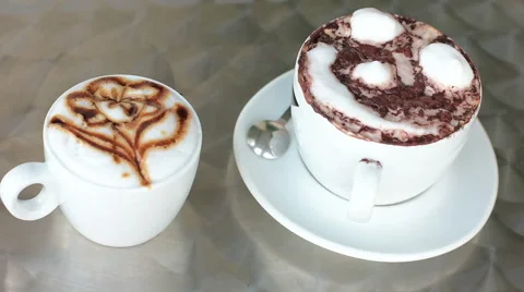 Close up view of two cups of cappuccinos Video stock 68379043
