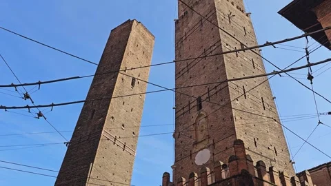 Close view of the Two Towers in Bologna, Italy Stock Footage 335283702