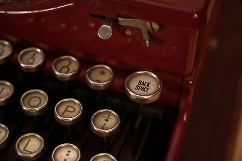 Close up view of a typewriter keyboard. Focus on the key "BACK SPACE". Stock Photos