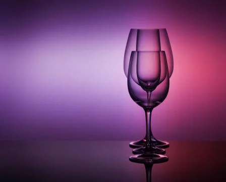 Close-Up view Of various empty Glasses Against Colored Background Foto stock