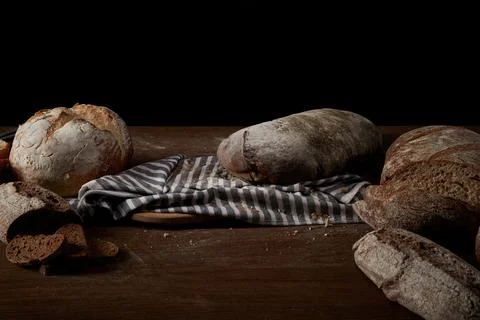 Close view various types bread Stock Photos