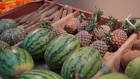 Close-up view of the various types of fruits  and vegetables for sale. 動画素材 270339178