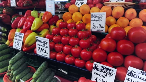Close up view of vegetables display in a market space. Stock Footage 135394970