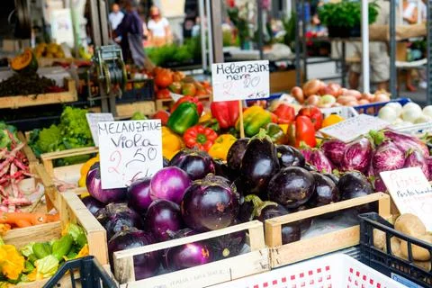 Close view of vegetables during Friday market of Chiavari. Stock Photos