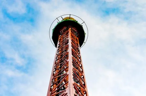 Close-up   view of vertical  iron drop tower or big drop in a amusement  park Stock Photos
