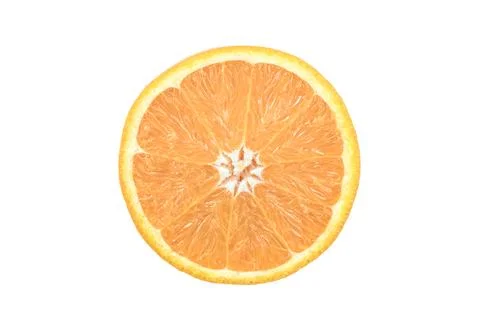 Close-up view of a vibrant orange slice with detailed segments and rind 스톡 사진