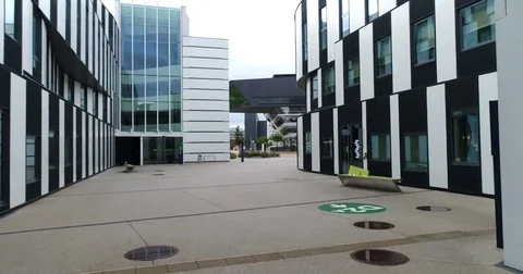 Close-up view view from drone along the narrow street with modern houses in Stock Footage 82242388