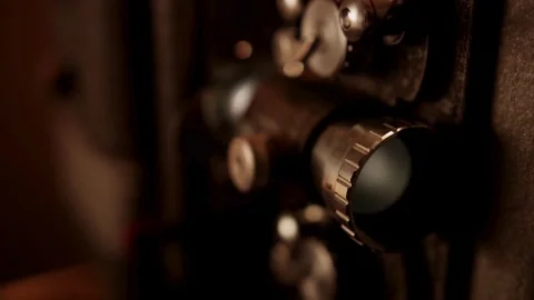 Close up view of vintage cinema camera lens controls Stock Footage 329746089