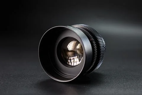 Close-up view of vintage Helios camera lens, black finish, photography gear on Stock Photos