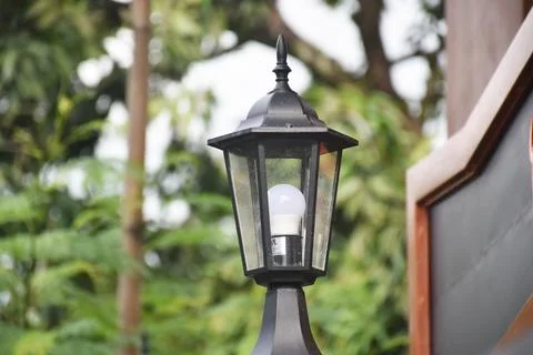 Close up view of a vintage lighting pole glass Stock Photos