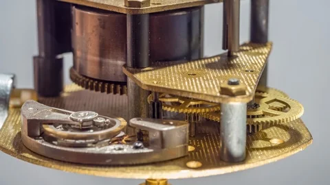 Close up view of Vintage old clock mechanism working. Stock Footage 124308019
