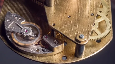 Close up view of Vintage old clock mechanism working. Stock Footage 124866819