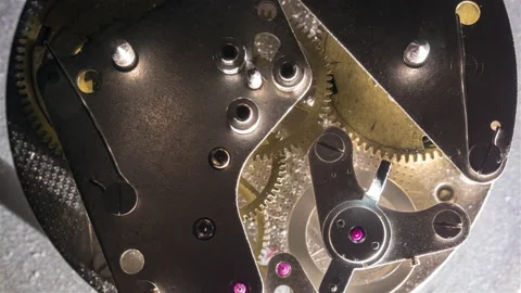 Close-up view of vintage old clock mechanism working. Stock Footage 171155378