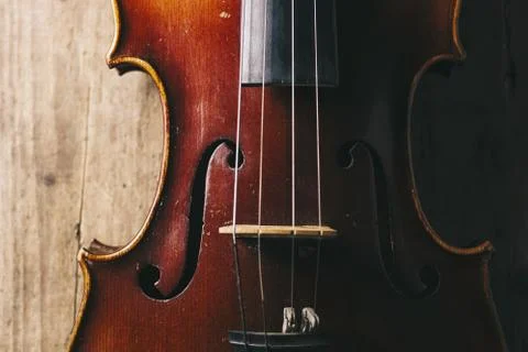 Close view of a violin strings and bridge Stock Photos