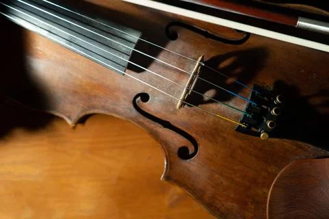 Close view of a violin strings and bridge Stock Photos