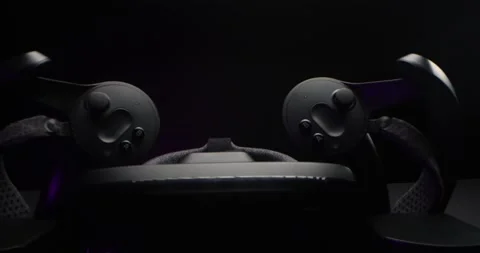 Close up view of virtual reality helmet and controllers Stock Footage 166404486