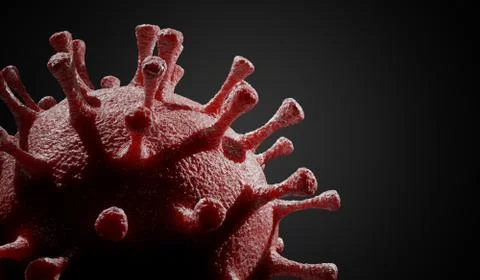 Close-up view on virus causing COVID-19 disease on black background. 3D rende Stock Photos