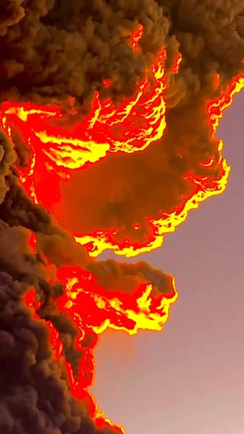 Close View of Volcanic Eruption with Ash Cloud at Dusk Stock Footage 311529894