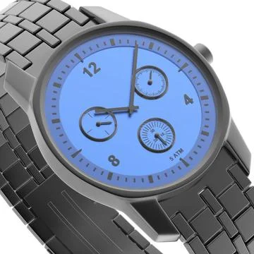 Close-up view of watch Close-up view of blue-black watch, 3d rendered imag... 库存照片