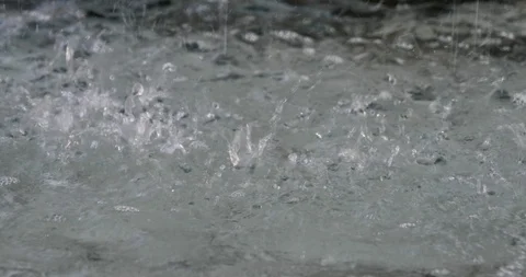 Close up view, water drops  onto pool or pond. Stock Footage 117869011