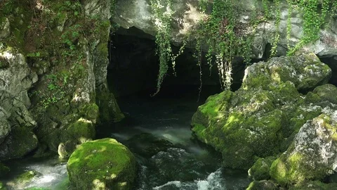 Close-up View of Water Flow from the Cave Stock Footage 81988109
