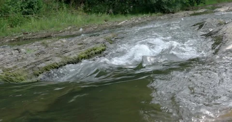 Close View of Water Flow in the Mountain River Stock Footage 67051449