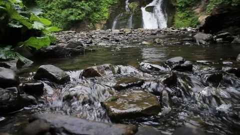 Close up view of water running over the stones. Natural beauty, harmony Stock Footage 99605364