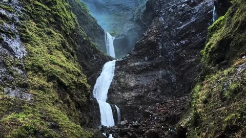Close-Up View of Waterfall Cascading from Mountains Stock Footage 285076052