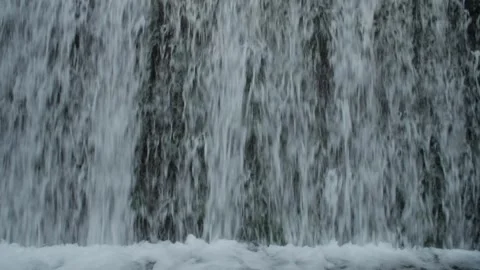 Close View of Waterfall Curtain With Rushing Freshwater Patterns Stock Footage 337157672