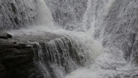 Close view of waterfall with multiple tiers, good audio Video stock 98348232
