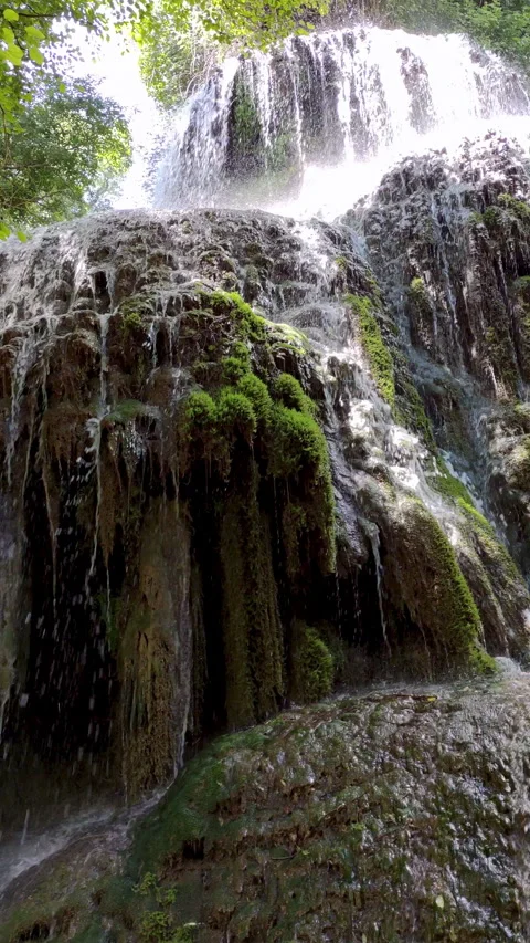 Close Up view waterfall in vertical format. 4k resolution. Video stock 303512752