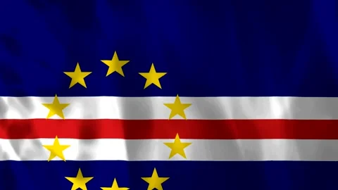 A close up view of the waving national flag of Cape Verde featuring its blu.. Видео 343581586