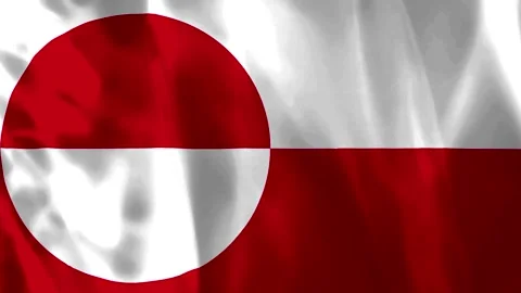 A close up view of the waving national flag of Greenland featuring white an.. Video stock 343581593