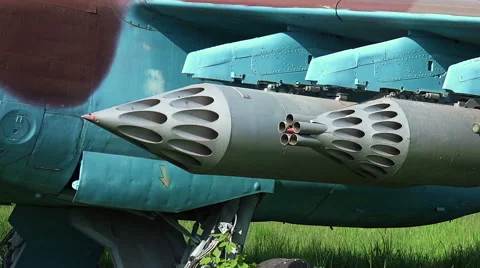 Close-up View of Weapon on Military Plane Stock Footage 65013404