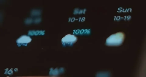 Close up view of a weather prediction app on smartphone Stock Footage 322620631