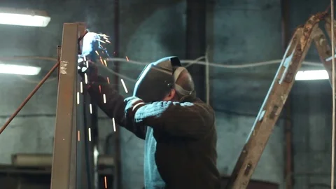 Close up view of welder at work in factory Stock Footage 72069604