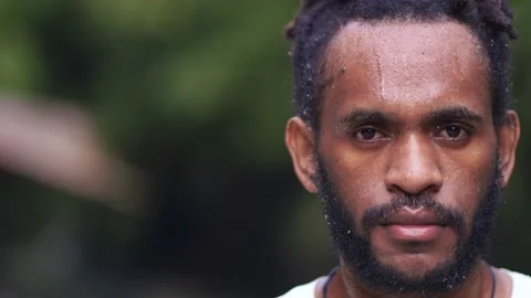 Close up View of a Wet Black Man in the Nature Stock Footage 209176762