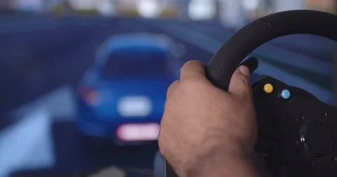 Close up view of a wheel  controller for racing video games Stock Footage 114641871