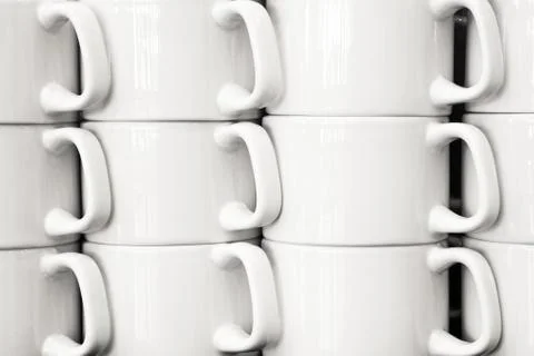 Close up view of white coffee mug columns Stock Photos