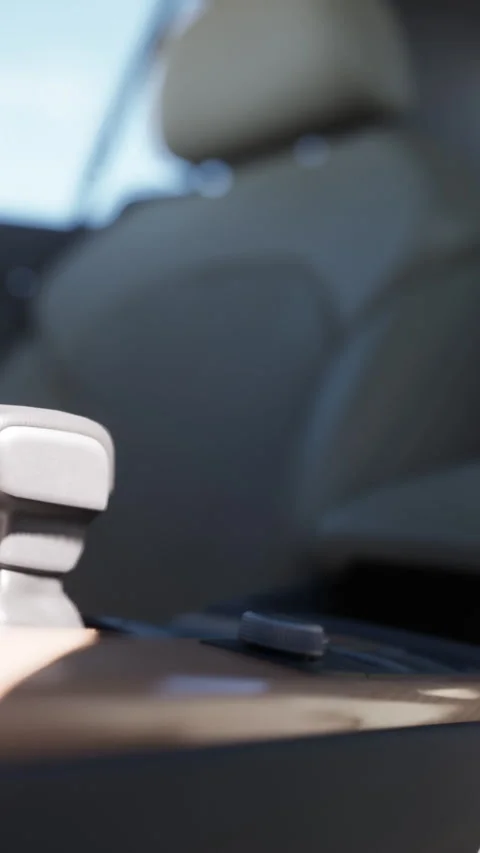 Close view of a white container on a surface inside a parked car Stock Footage 337969276