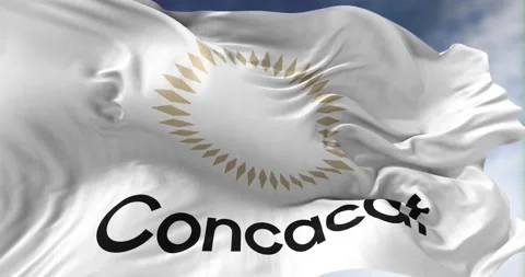 Close-up view of the White Flag with the CONCACAF logo waving in the wind Video stock 171827373
