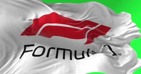 Close-up view of the white flag with the Formula One logo waving in the wind. Video stock 171827652